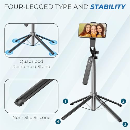 Kratos K5 Selfie Stick Tripod with Balance Handle, 64 inch & Stable 4 Leg Design,Recharable BT Remote, Long Tripod Stand for 360° Rotation Panoramic Shoot, Made for Phones,Ring Light, Gopro,Camera - Image 4