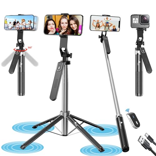Kratos K5 Selfie Stick Tripod with Balance Handle, 64 inch & Stable 4 Leg Design,Recharable BT Remote, Long Tripod Stand for 360° Rotation Panoramic Shoot, Made for Phones,Ring Light, Gopro,Camera - Image 1