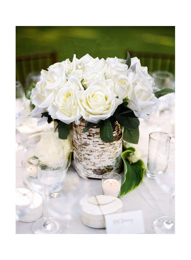 NIBEMINENT 18-Head Artificial Roses Flower Fake 2 Bouquets White/Green - Image 4