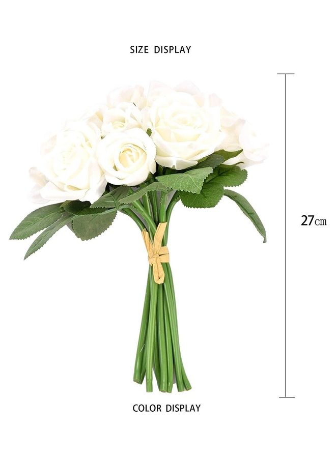 NIBEMINENT 18-Head Artificial Roses Flower Fake 2 Bouquets White/Green - Image 2
