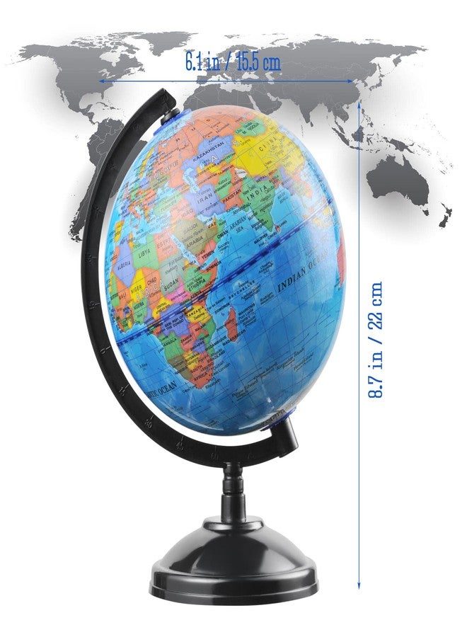 VAP World Globe for Kids Learning - 6 inch Interactive Earth Globe with Stand for Children Students Educational Geography, Spinning World Globes Map Decorative Kids Room Classroom, Desk, Office, Home - Image 2