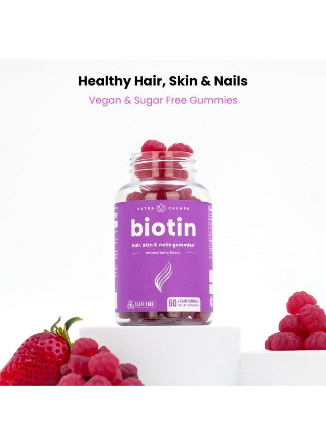 NutraChamps NutraChamps Sugar Free Biotin Gummies 10000mcg [High Potency] - Healthy Hair, Skin & Nails for Women, Men & Kids - 5000mcg in Each Gummy - Vegan, Non-GMO, Hair Health Vitamins Supplement - Raspberry - Image 2