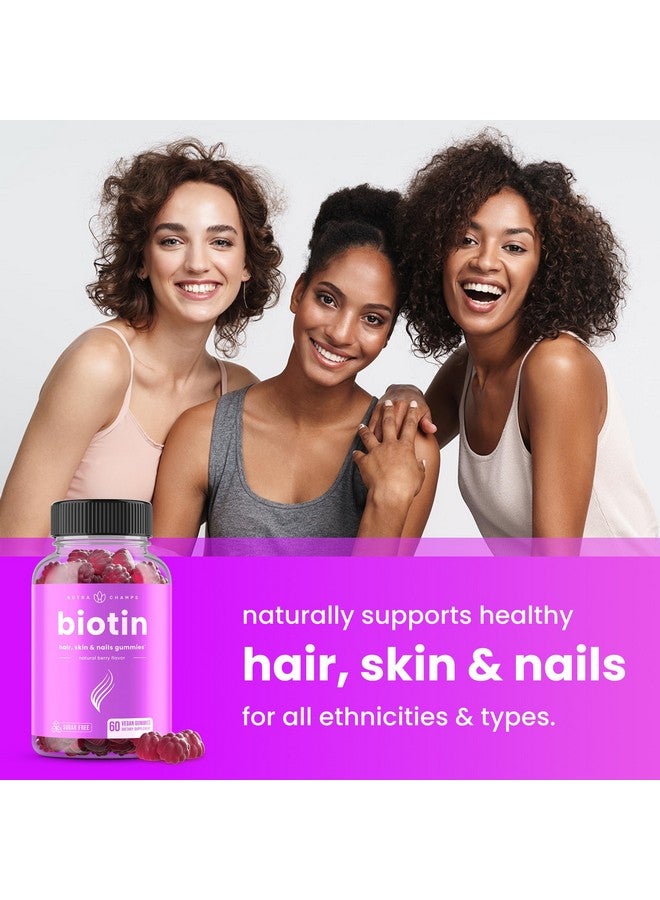 NutraChamps NutraChamps Sugar Free Biotin Gummies 10000mcg [High Potency] - Healthy Hair, Skin & Nails for Women, Men & Kids - 5000mcg in Each Gummy - Vegan, Non-GMO, Hair Health Vitamins Supplement - Raspberry - Image 4