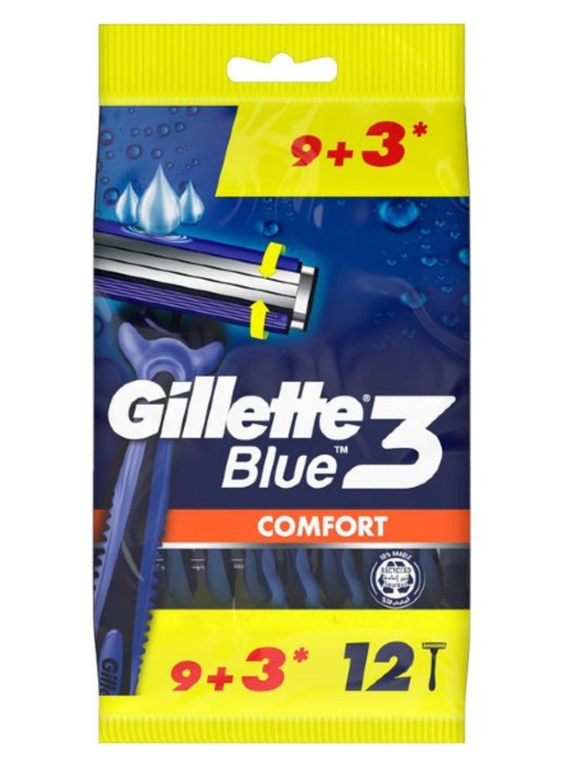 Gillette Blue 3 Comfort Disposable Razor For Men - 12 Pieces