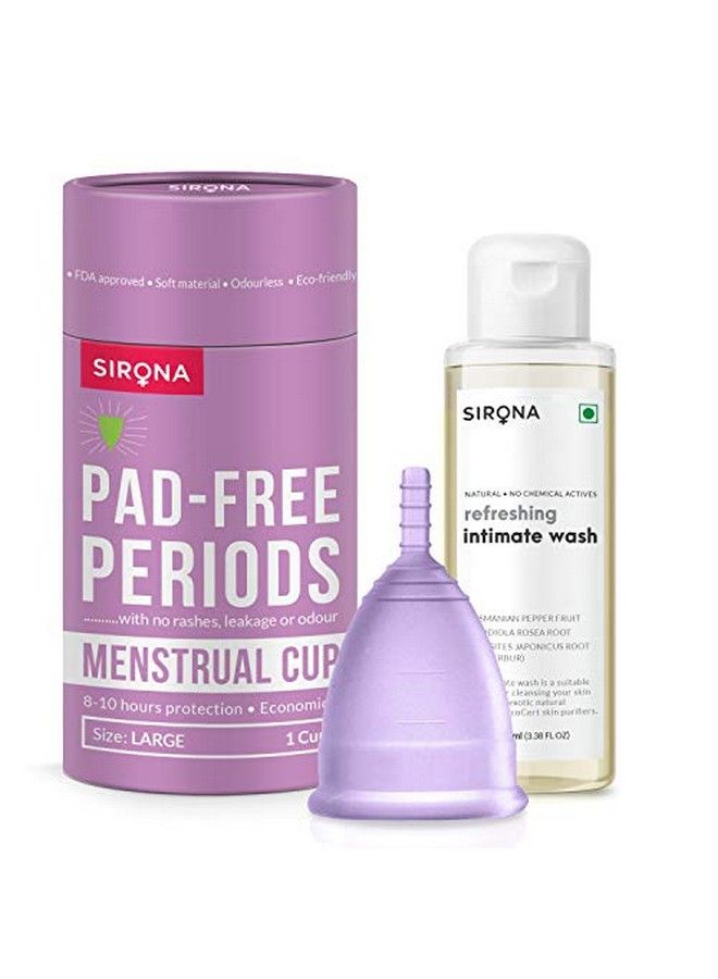 Sirona Reusable Menstrual Cup Large Size With Pouch And Natural Ph Balanced Intimate Wash 100 Ml - Image 2