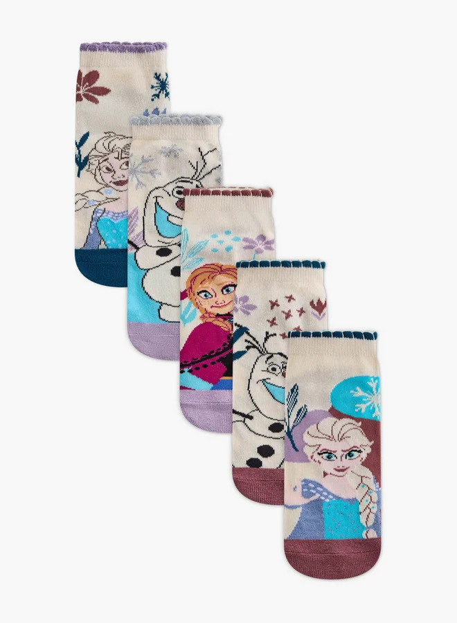 Disney Frozen Print Non Terry Ankle Length Socks - Set of 5