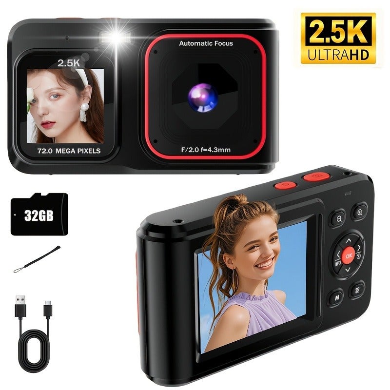 كاميرا رقمية محمولة بدقة 72 ميجابكسل، بعد بؤري تلقائي فوري، مع خاصية تشغيل MP3 وخيارات ألوان متعددة، مناسبة للمبتدئين والطلاب الصغار. - Image 2