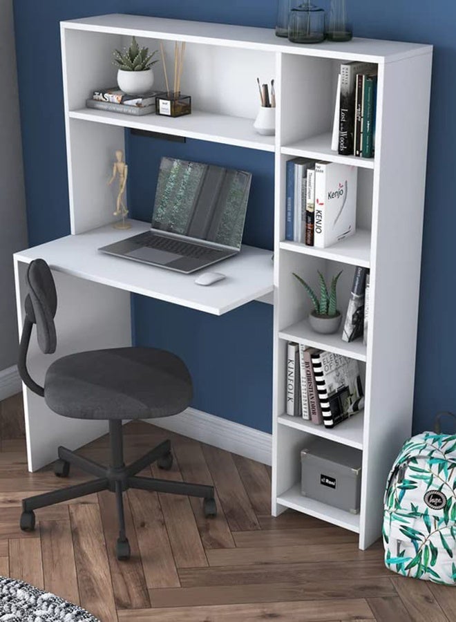 Home Canvas  Computer Desk with Bookshelf and Shelves White - Image 1