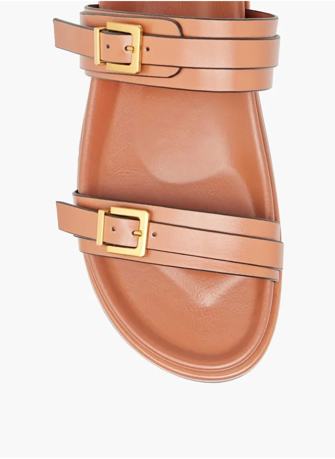 سيليست Womens Buckle Accent Slide Sandals With Slip-On Closure