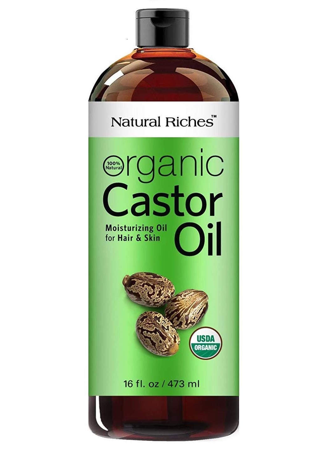 Natural Riches Natural Riches Organic Castor Oil - Cold Pressed, USDA Certified for Hair Growth, Thicker Eyelashes, Eyebrows - Moisturizes Dry Skin and Hair, Helps with Dandruff - Hexane-Free, 16 fl. oz. 