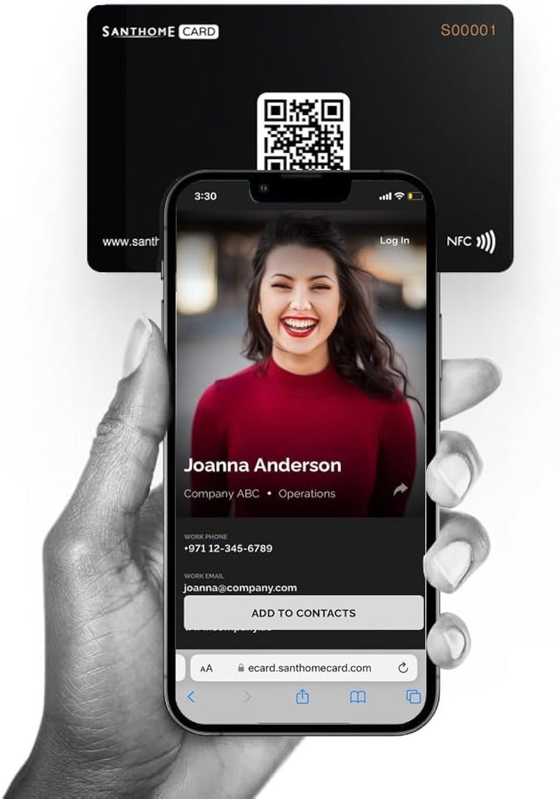 سانثوم بطاقة الأعمال الرقمية | بطاقة أعمال ذكية NFC نقرة + مسح رمز الاستجابة السريعة للاتصال الفوري، متوافقة مع iOS وAndroid بدون تثبيت تطبيق (متوافقة مع اللائحة العامة لحماية البيانات) (عبوة من 60، أسود) - Image 1