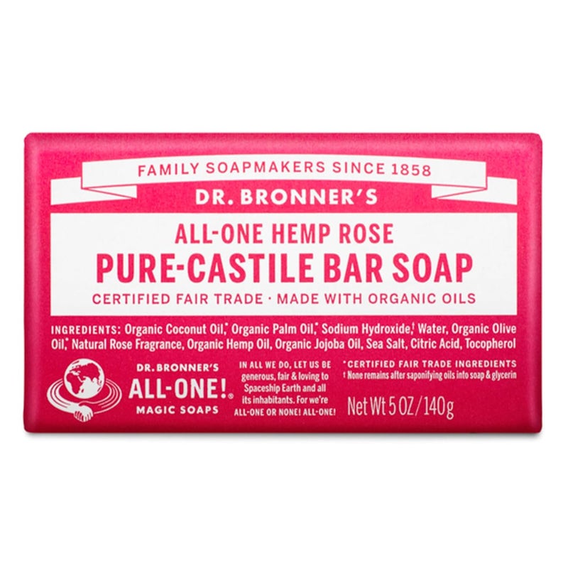 Dr. Bronner's - Pure-Castile Bar Soap (Rose, 5 ounce) - Made with Organic Oils, For Face, Body and Hair, Gentle and Moisturizing, Biodegradable, Vegan, Cruelty-free, Non-GMO
