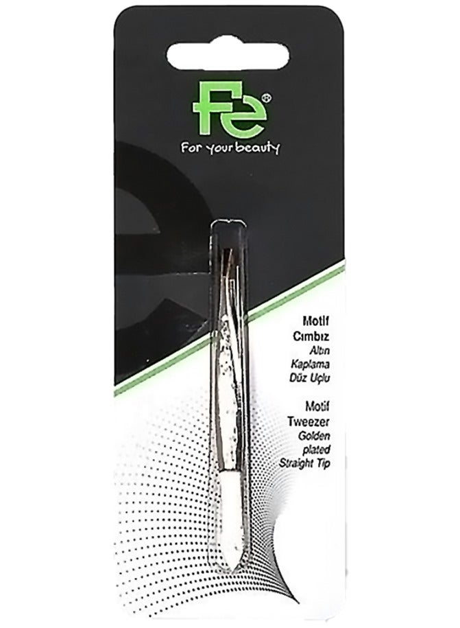 FE Motif Tweezer Golden Plated Straight Tip (021006) - Image 1