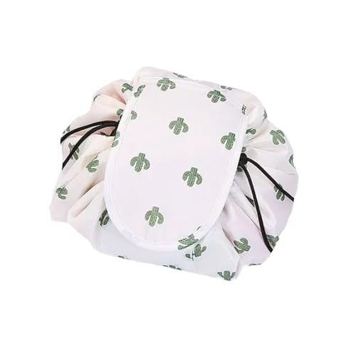 Crownish Women's Convenient and Waterproof Multifunction Portable Lazy Travel Cosmetic Storage Makeup Organizer Toiletry Bag with Drawstrings (White Cactus Lazy Bag) - Image 1