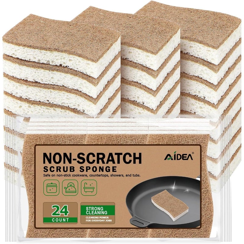 AIDEA Sponges Non Scratch, 24Count, Natural Sponge for Non Stick Cookware, Sponges Kitchen, Cellulose Scrub Sponge for Dishes, Cleaning Power for Kitchen, Bathroom, Household - Image 1