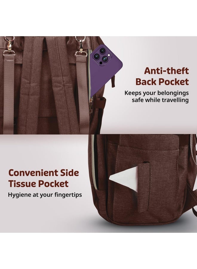 Luvlap Lily Multifunctional Waterproof Diaper Bag for Mothers for Travel, Mother Travelling Bag, Backpack Cum Tote bag for Mothers, Large storage capacity with 15 pockets (Brown) - Image 5