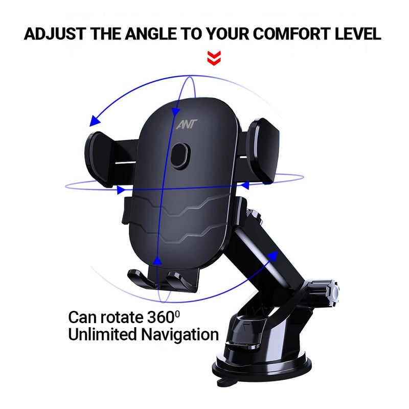Ant Aura 10 Car Phone Holder 360° Rotation, Strong Suction Cup for Dashboard, Windshield & Window Adjustable Mount for 4 to 7 Inch Smartphones - Image 5