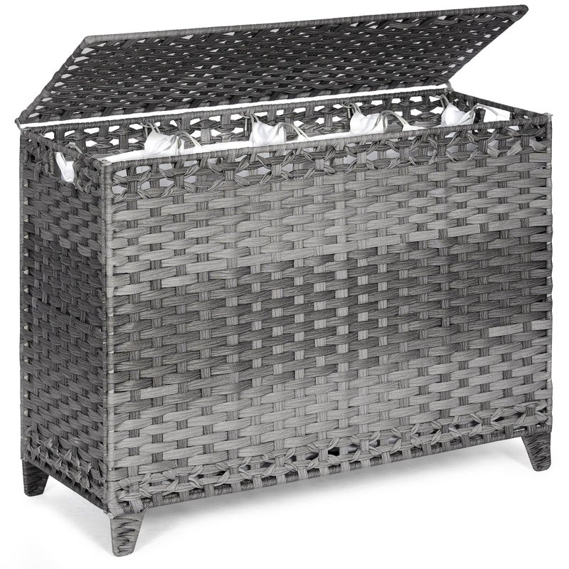Hermina Laundry Hamper with 4 Removable Liner Bags; 176L Handwoven Rattan Laundry Basket with Lid & Heightened Feet; Clothes Hamper with Side Handles(Gray) - Image 1