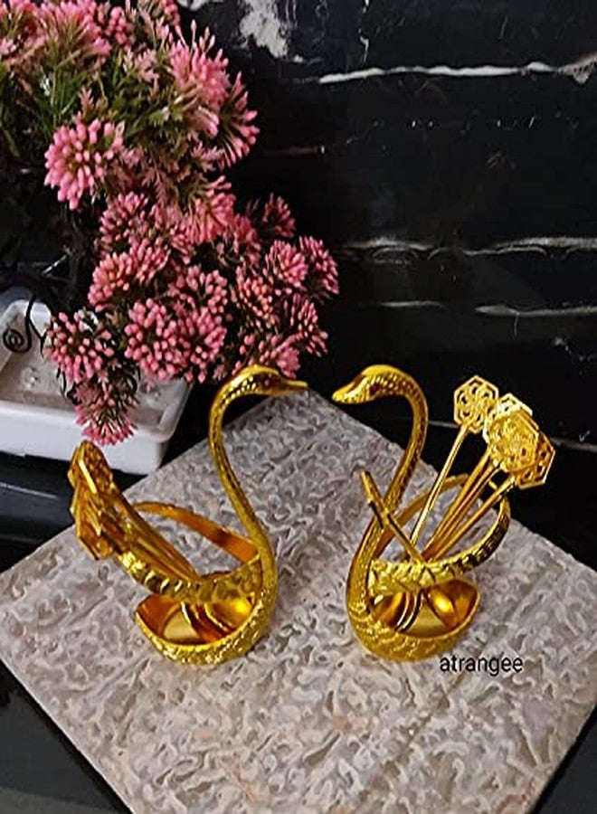 ATRANGEE Bystreet artisans Swan Shape Beautiful Metal Teaspoon Holders with Spoons Dining Table Kitchen Dcor Pooja Spoon Set, Ideal for Pooja use Home Temple (Set of 2 Golden Finish) - Image 1