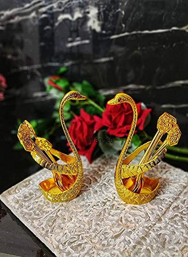 ATRANGEE Bystreet artisans Swan Shape Beautiful Metal Teaspoon Holders with Spoons Dining Table Kitchen Dcor Pooja Spoon Set, Ideal for Pooja use Home Temple (Set of 2 Golden Finish) - Image 2