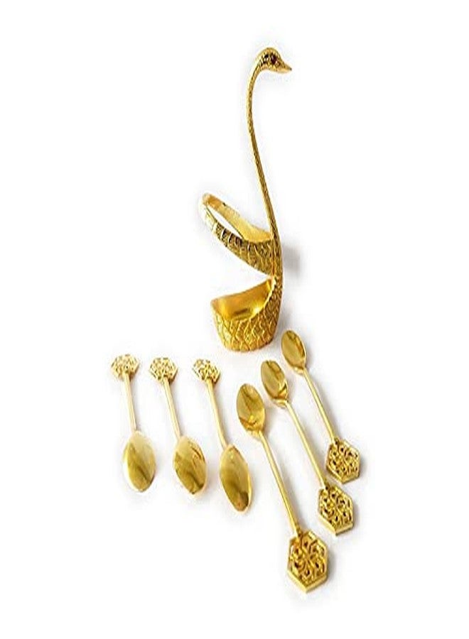 ATRANGEE Bystreet artisans Swan Shape Beautiful Metal Teaspoon Holders with Spoons Dining Table Kitchen Dcor Pooja Spoon Set, Ideal for Pooja use Home Temple (Set of 2 Golden Finish) - Image 5