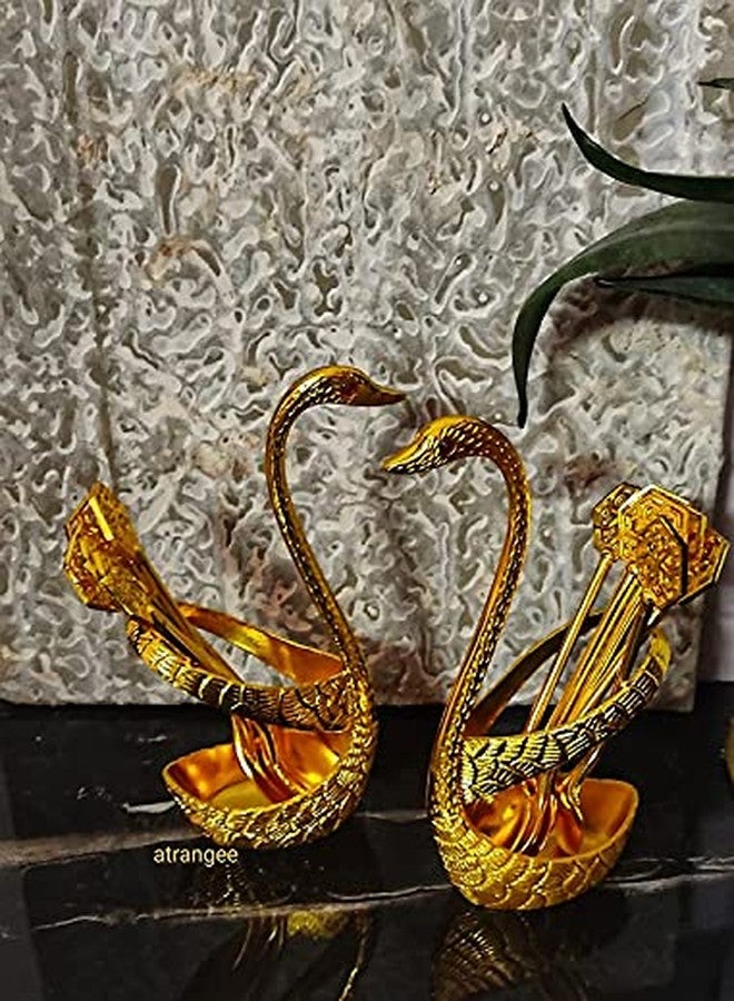 ATRANGEE Bystreet artisans Swan Shape Beautiful Metal Teaspoon Holders with Spoons Dining Table Kitchen Dcor Pooja Spoon Set, Ideal for Pooja use Home Temple (Set of 2 Golden Finish) - Image 3
