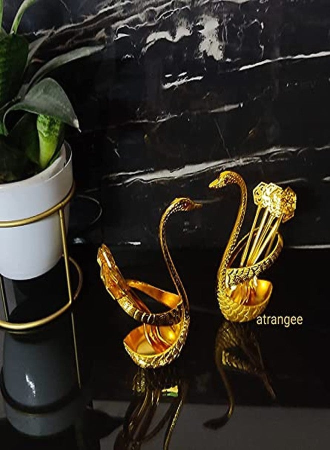ATRANGEE Bystreet artisans Swan Shape Beautiful Metal Teaspoon Holders with Spoons Dining Table Kitchen Dcor Pooja Spoon Set, Ideal for Pooja use Home Temple (Set of 2 Golden Finish) - Image 4
