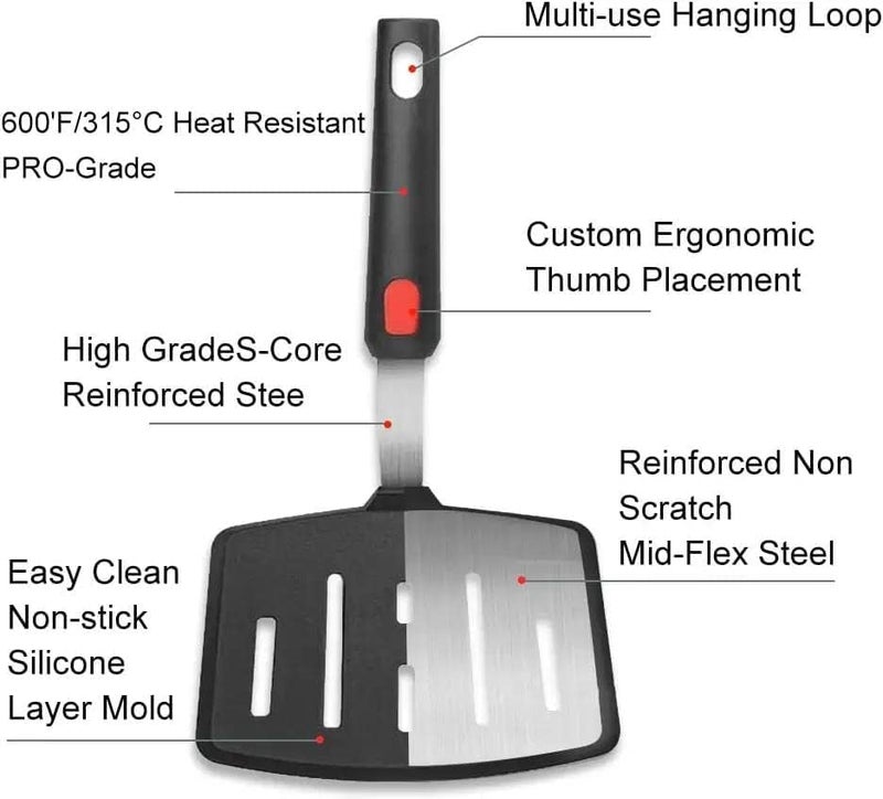 Turbid Silicone Spatula - Nonstick, Heat Resistant Cooking & Baking Flipper for Pancakes, Omelettes, Pizza, Steak, Dosa - Ideal for Griddle Pans, Cookware and Fish Turner (Slotted Wide Spatula) - Image 3