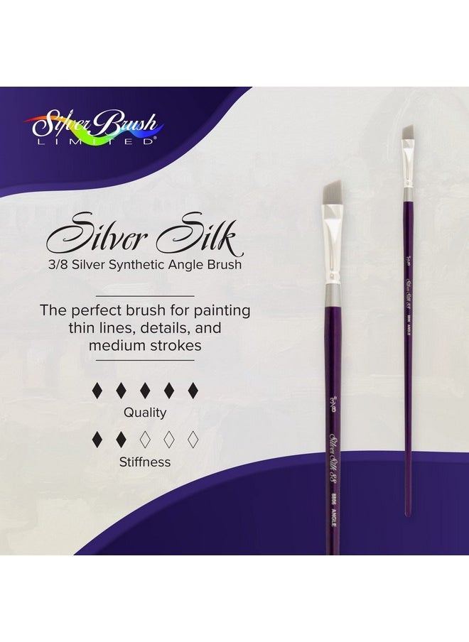 Silver Brush Limited 88063 8 Silver Silk 88 Silver Synthetic Angle Brush For Oil Paintings Size 3 8 Long Handle  - Image 4