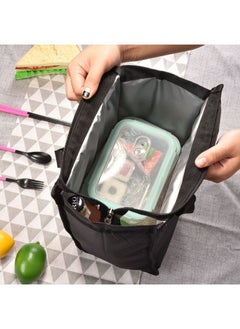 Y&D Striped Portable Thermal Lunch Bag Black 24x17x35centimeter  - Image 3