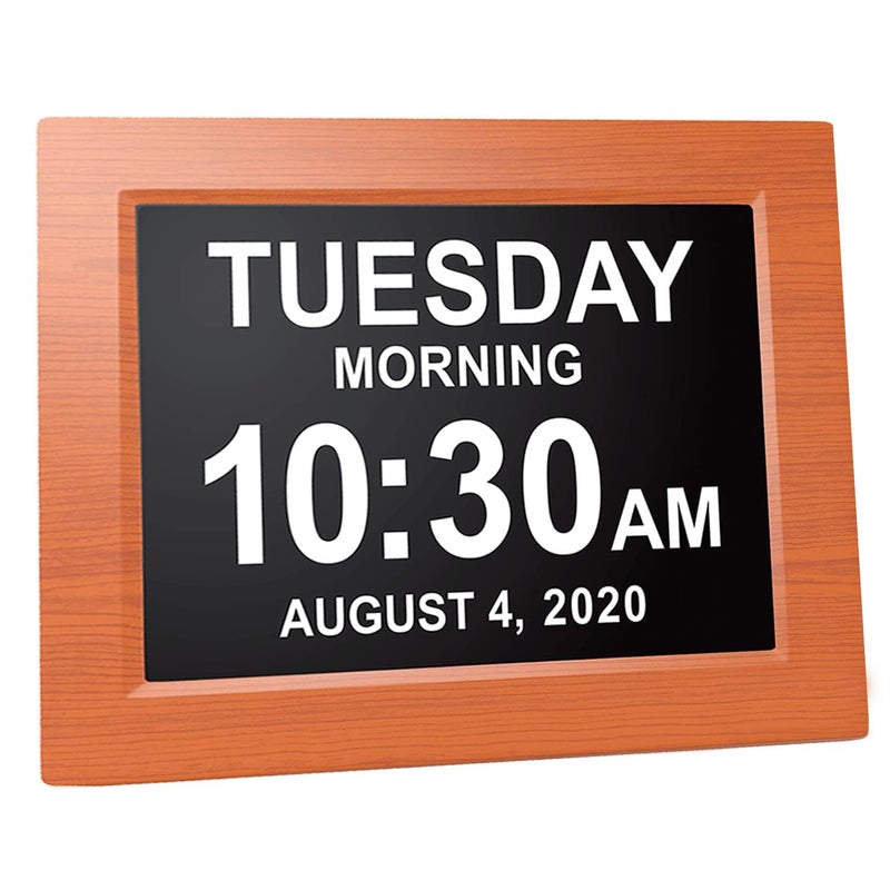 Astrometric Digital Day Clock for Seniors - 7" Large Display with Non-Abbreviated Date & Day, 12 Alarm Options, Auto-Dimmable (Level 5), Dementia Clock for Elderly, Vision Impaired, and Memory Loss (7 inch Brown) - Image 1