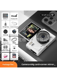 Generic Flip Screen Camera HD Optical Zoom Digital Camera WiFi Transmission Comes With Beauty Filter-Body Color:White + 64g Memory Card + Accessories + Wide-angle Mirror  - Image 1