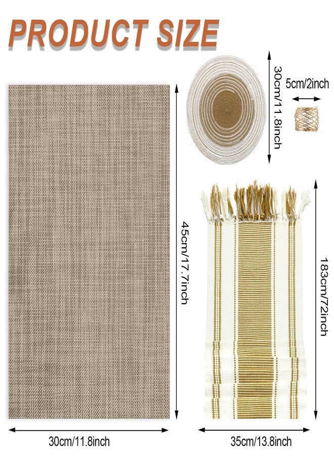 SK Studio 19Pcs Boho Table Runner Placemat and Napkin Ring Set Rectangle and Round Meal Mats Macrame Table Runner with Tassels for Wedding Kitchen Dining, Beige - Image 2