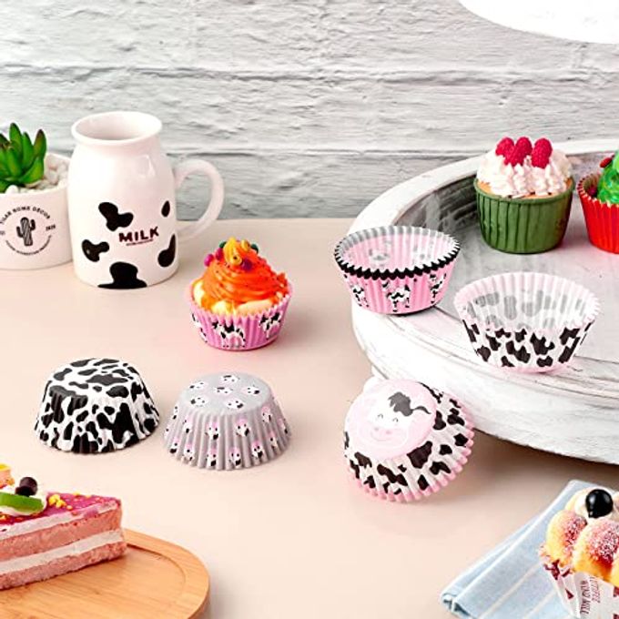 Vesici 600 Pcs Cow Print Cupcake Liners Wrappers 2 x 1.2 Inch Cute Pink Muffin Cup Paper Liners for Baking Western Cowgirl Themed Party Cake Decor for Birthday Wedding Bridal Shower Baby Shower Supply - Image 3