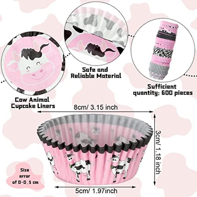 Vesici 600 Pcs Cow Print Cupcake Liners Wrappers 2 x 1.2 Inch Cute Pink Muffin Cup Paper Liners for Baking Western Cowgirl Themed Party Cake Decor for Birthday Wedding Bridal Shower Baby Shower Supply - Image 5