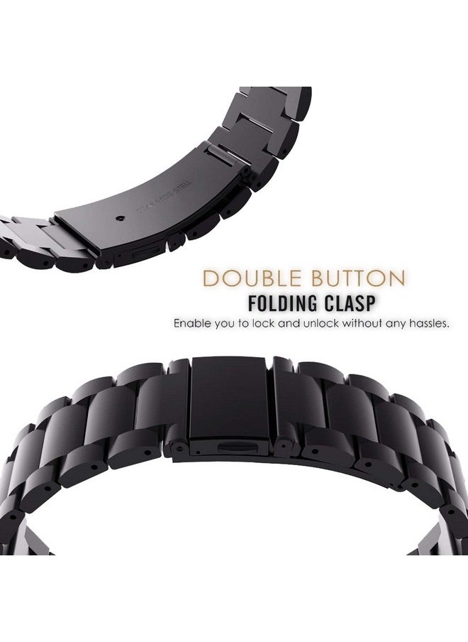 أيه سي أم حزام ساعة ACM من الفولاذ المقاوم للصدأ مقاس 22 مم متوافق مع حزام Pebble Polar Smartwatch الفاخر باللون الأسود الملكي  - Image 4