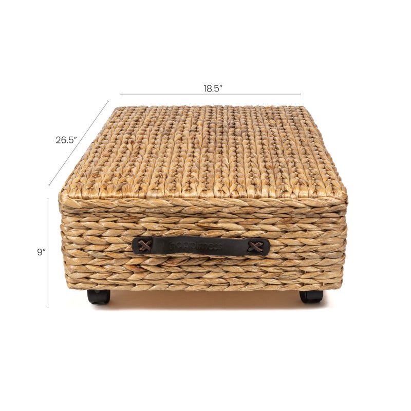 happimess BSK1006A 26.38" Chett Minimalist Hand-Woven Hyacinth/Wood Underbed Storage Bin with Wheels and Handles for Storage and Decoration in Bathroom, Bedroom, Closet, Entryway, Guest Room, Natural - Image 4