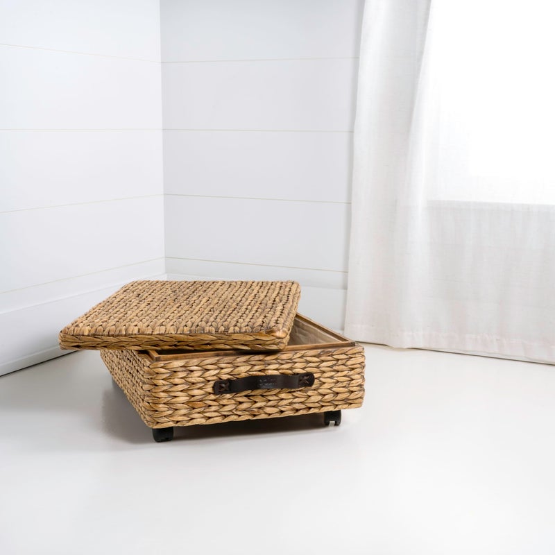 happimess BSK1006A 26.38" Chett Minimalist Hand-Woven Hyacinth/Wood Underbed Storage Bin with Wheels and Handles for Storage and Decoration in Bathroom, Bedroom, Closet, Entryway, Guest Room, Natural - Image 5