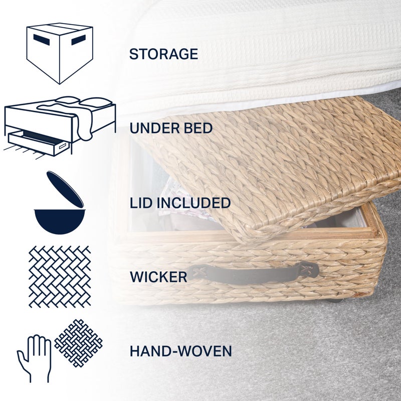 happimess BSK1006A 26.38" Chett Minimalist Hand-Woven Hyacinth/Wood Underbed Storage Bin with Wheels and Handles for Storage and Decoration in Bathroom, Bedroom, Closet, Entryway, Guest Room, Natural - Image 3