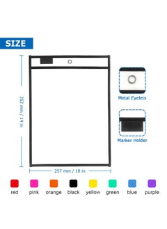Tamaki 8 Pack Dry Erase Pockets Sleeves With Rings 10 X 14 Inch Ticket Holders Clear Plastic Sleeves Sheet Protectors For Teacher School Classroom Supplies 8 Assorted Colors  - Image 2