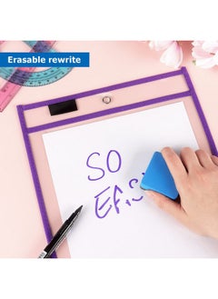 Tamaki 8 Pack Dry Erase Pockets Sleeves With Rings 10 X 14 Inch Ticket Holders Clear Plastic Sleeves Sheet Protectors For Teacher School Classroom Supplies 8 Assorted Colors  - Image 4