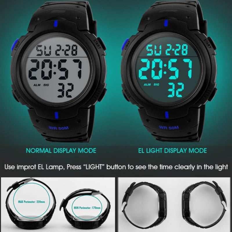 CakCity CakCity Mens Digital Sports Watch LED Screen Large Face Military Watches for Men Waterproof Stopwatch Alarm Simple Army Watch  - Image 2