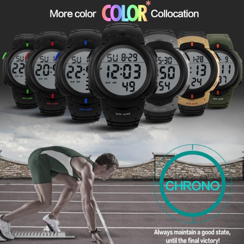 CakCity CakCity Mens Digital Sports Watch LED Screen Large Face Military Watches for Men Waterproof Stopwatch Alarm Simple Army Watch  - Image 5