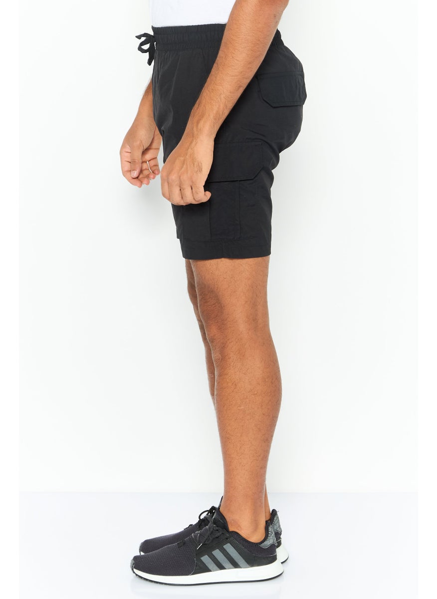 GOOD FOR NOTHING - Men Drawstring Plain Cargo Short, Black - Image 1