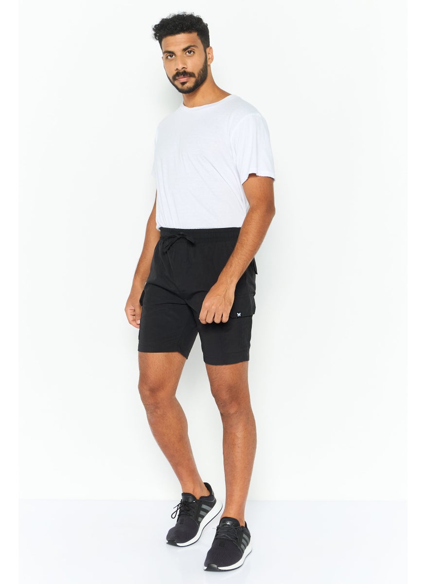 GOOD FOR NOTHING - Men Drawstring Plain Cargo Short, Black - Image 1
