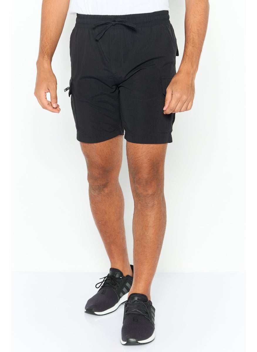 GOOD FOR NOTHING - Men Drawstring Plain Cargo Short, Black - Image 1