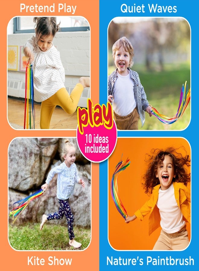 Covelico Rainbow Hand Ribbon Kite, 2 x Montessori Inspired Ribbon Toy, Each Wooden Rings with 7 Bright Rainbow Streamers, Waldorf Sensory String Toys for Kids & Gymnastics Dance Ribbons for Toddlers - Image 4