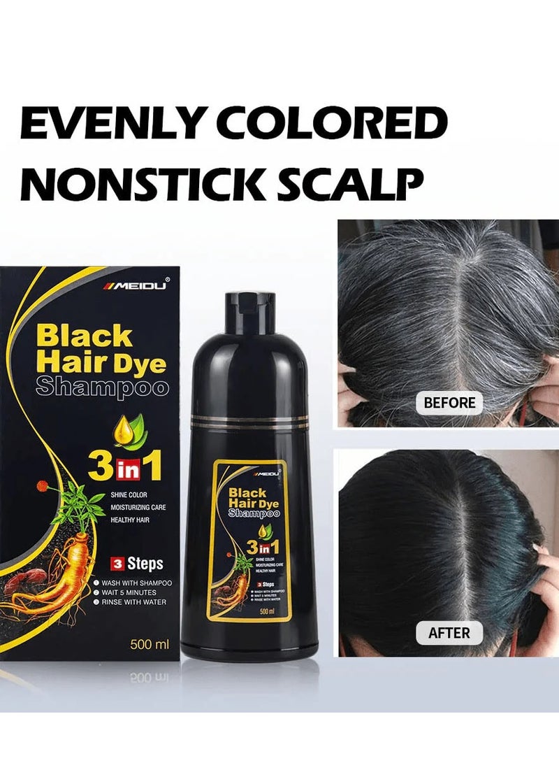 Meidu Hair Dye Shampoo Ginseng 3 in 1 (2.0 Natural Black) 500 ML - Image 2