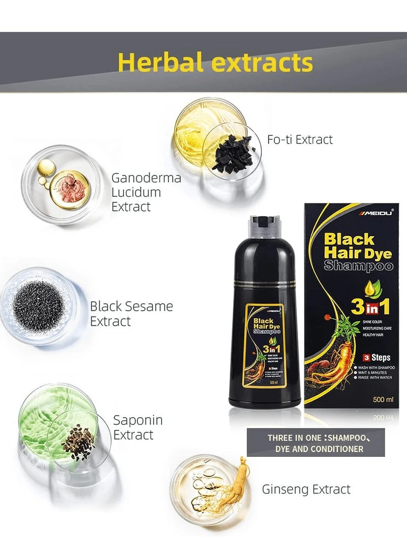 Meidu Hair Dye Shampoo Ginseng 3 in 1 (2.0 Natural Black) 500 ML - Image 5