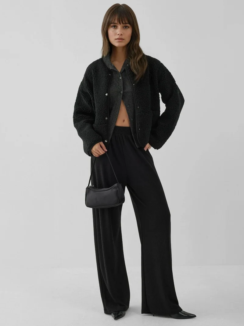 HICCUP Wide Leg Textured Knit Pants